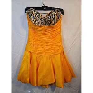 Precious Formals Vintage Orange w/ Sequin Silk Strapless Mini Party Dress 8